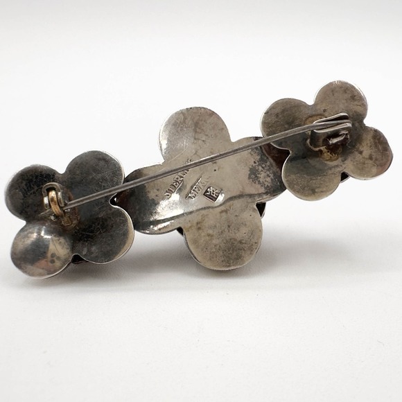 Early Vintage Mexican Sterling Silver Triple Amethyst Brooch Marked MR Mexico - Picture 11 of 12